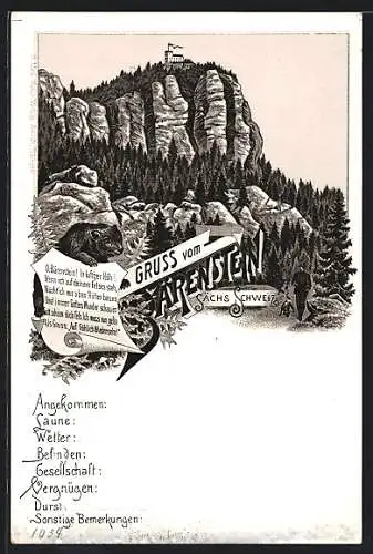 Lithographie Weissig / Sächs. Schweiz, Gasthof auf dem Bärenstein