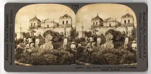 Stereo-Fotografie Keystone View Co., Meadville, Ansicht Leon, the Historic Cathedral of Leaon, Nicaragia