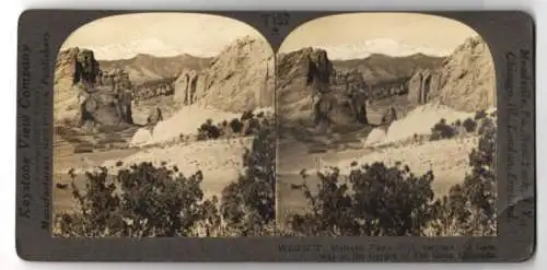 Stereo-Fotografie Keystone View Co., Meadville, Ansicht Colorado Spirngs / CO., Pikes Peak, gateway of Garden of Gods