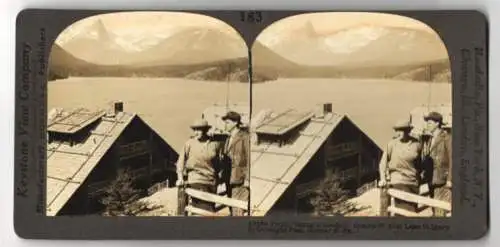 Stereo-Fotografie Keystone View Co., Meadville, Ansicht Montana / MT, Going to the Sun over Lake St. Mary