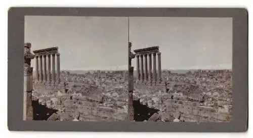 Stereo-Fotografie unbekannter Fotograf, Ansicht Baalbek, Ruine des Jupitertempel