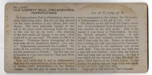 Stereo-Fotografie Keystone View Co., Meadville, Ansicht Philadelphia / PA., the old Liberty Bell, Independence Hall