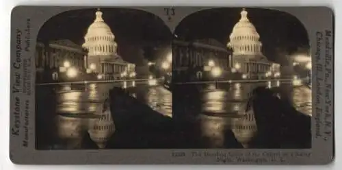Stereo-Fotografie Keystone View Co., Meadville, Ansicht Washington D.C., Dazzling Dome of the Capitol on Rainy Night