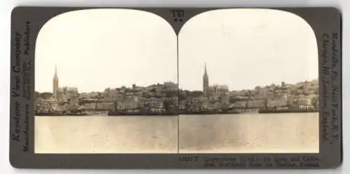 Stereo-Fotografie Keystone View Co., Meadville, Ansicht Cobh, Quay and Cathedral, Northwest from the Harbor in Ireland