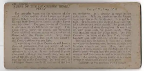 Stereo-Fotografie Keystone View Co., Meadville, Ansicht Rome, Ruines of the Colosseum