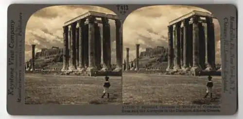 Stereo-Fotografie Keystone View Co., Meadville, Ansicht Athens, Columns of the Temple of Olympian Zeus, Acropolis
