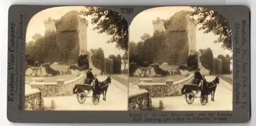 Stereo-Fotografie Keystone View Co., Meadville, Ansicht Killarney, Ross Castle and irish Jaunting Car