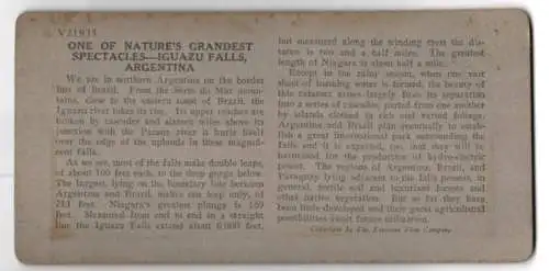 Stereo-Fotografie Keystone View Co., Meadville, Ansicht Misiones, Iguazu Falls, one of Natures Grandest Spectacles