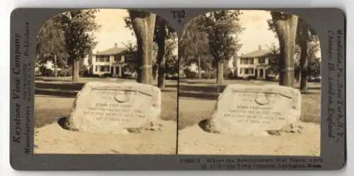 Stereo-Fotografie Keystone View Co., Meadville, Ansicht Lexington /MA., Town Common, where the revolutionary War began