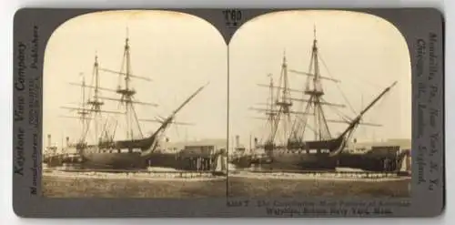 Stereo-Fotografie Keystone View Co., Meadville, Ansicht Boston / MA., the Constitution, most famous amerc. Warship, Navy