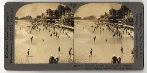 Stereo-Fotografie Keystone View Co., Meadville, Ansicht Atlantic City / NJ., Summer Crowds at the foremost Seaside