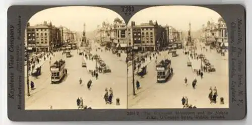 Stereo-Fotografie Keystone View Co., Meadville, Ansicht Dublin, O`Connell Monument and Neslon Pillar, Tramway