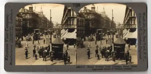 Stereo-Fotografie Keystone View Co., Meadville, Ansicht Belfast, Royal Avenue from Donegal Place, Tramway