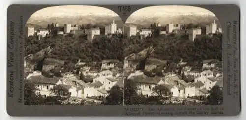 Stereo-Fotografie Keystone View Co., Meadville, Ansicht Granada, The Alhambra, looking toward the Snowy Sierras