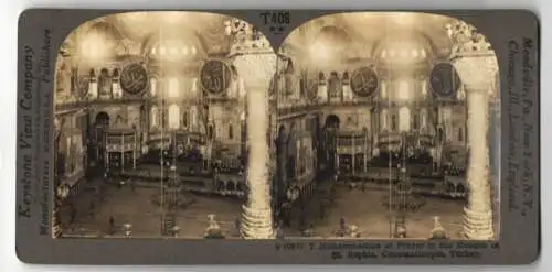Stereo-Fotografie Keystone View Co., Meadville, Ansicht Constantinople, Mohammedans at Prayer in the St. Sophia Mosque