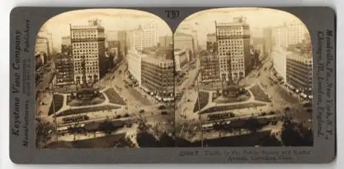 Stereo-Fotografie Keystone View Co., Meadville, Ansicht Cleveland / OH, Traffic in the Public Square and Euclid Avenue