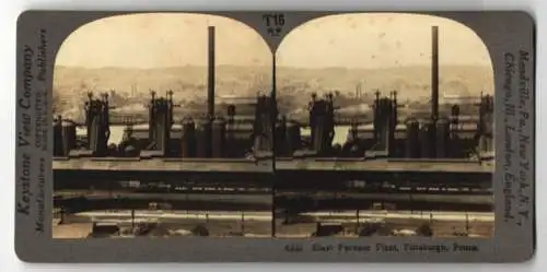 Stereo-Fotografie Keystone View Co., Meadville, Ansicht Pittsburgh / PA., Blast Furnace Plant, Hochofen