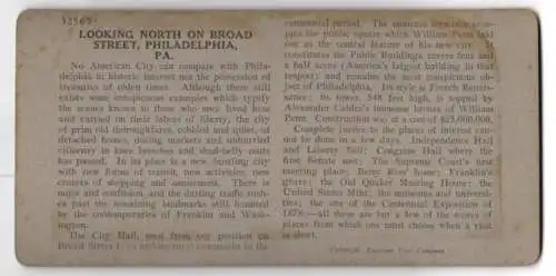 Stereo-Fotografie Keystone View Co., Meadville, Ansicht Philadelphia / PA., Looking North on Broad Street, Skyscraper