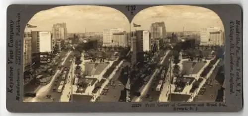 Stereo-Fotografie Keystone View Co., Meadville, Ansicht Newark / NJ., From Corner of Commerce and Broad Street
