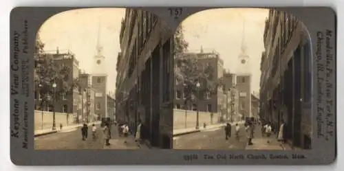 Stereo-Fotografie Keystone View Co., Meadville, Ansicht Boston / MA., the old North Church, Street