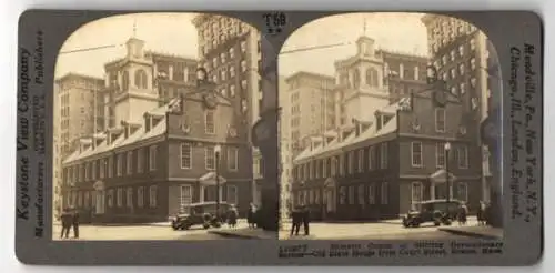 Stereo-Fotografie Keystone View Co., Meadville, Ansicht Boston / MA., Old State House from Court Street