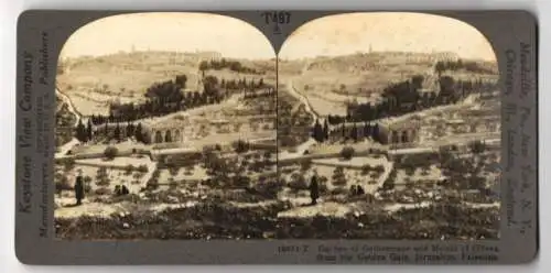 Stereo-Fotografie Keystone View Co., Meadville, Ansicht Jerusalem, Garden of Gethsemane and Mount of Olives