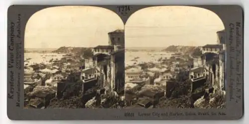 Stereo-Fotografie Keystone View Co., Meadville, Ansicht Bahia, Lower City and Harbor, Brazil