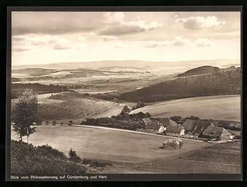 Fotografie - Lichtdruck, Ansicht Güntjenburg, Blick vom Philosophenweg auf den Ort & Harz