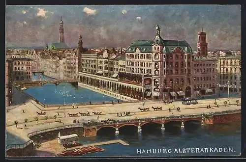 AK Hamburg, Uferpartie an den Alsterarkaden