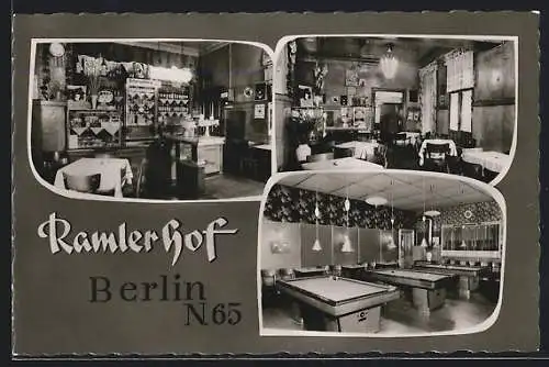AK Berlin-Wedding, Gasthaus Ramlerhof, Gastraum, Billardsalon, Ramlerstrasse 6