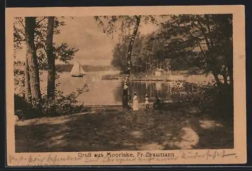 AK Berlin-Wannsee, Gasthaus Moorlake Fr. Braumann, Uferpartie