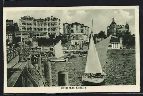 AK Sassnitz /Ostsee, Hafenpartie mit Häuserblick