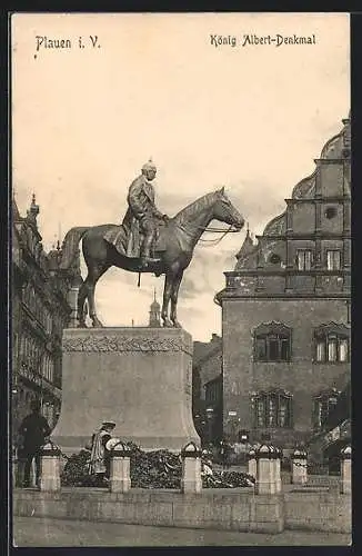 AK Plauen i. V., König Albert-Denkmal