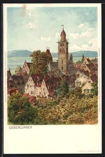 Künstler-AK Überlingen / Bodensee, Ortsansicht im Herbst