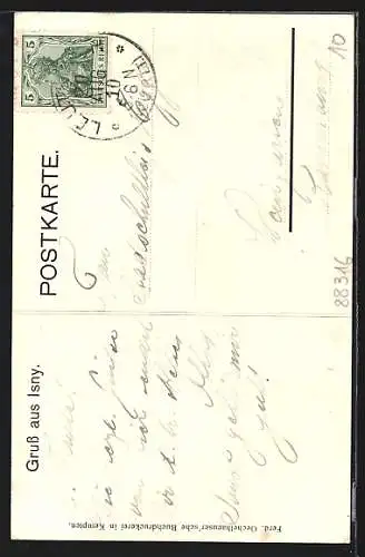 Künstler-AK Isny, Spätsommer-Idyll am Fluss mit Turm