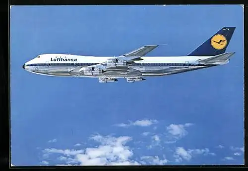 AK Flugzeug Boeing Jet 747 der Lufthansa über den Wolken