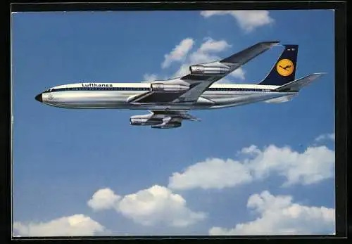 AK Flugzeug Boeing 707 Intercontinental Jet der Lufthansa über den Wolken