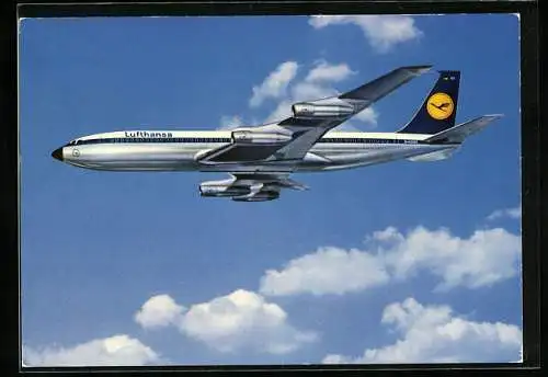 AK Flugzeug Boeing 707 Intercontinental Jet der Lufthansa über den Wolken