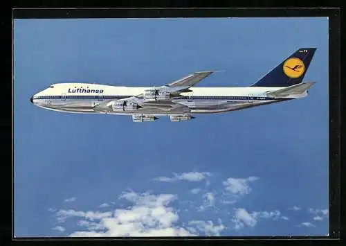 AK Flugzeug Boeing Jet 747 der Lufthansa über den Wolken