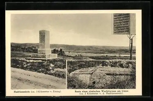 AK Eining /Donau, Römer-Kastell Abusina, Hadrianssäule, Röm. Wachtturm am Limes