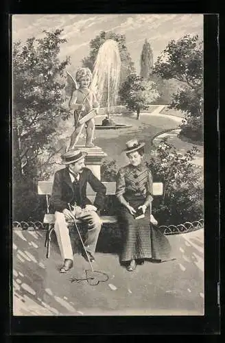 Künstler-AK Brüder Kohn (B.K.W.I) Nr. 741 /5: Paar unter Amor-Statue