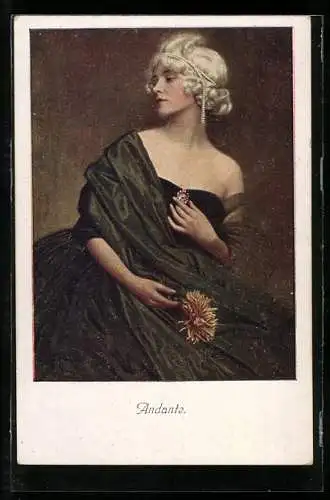 Künstler-AK Brüder Kohn (B.K.W.I) Nr. 143-5: Andante, Dame mit Blume