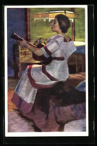 Künstler-AK Brüder Kohn (B.K.W.I) Nr. 616 /6: Gitarre spielende junge Dame