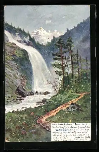 AK Allegorie Wasser, Wasserfall in den Bergen