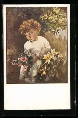 Künstler-AK Brüder Kohn (B.K.W.I) Nr. 304-4: Kleiner Knabe mit Blumen