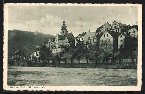 AK Frohnleiten, Uferpartie mit Kirche