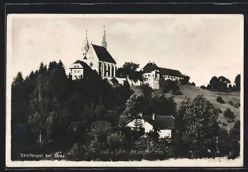 AK Strassengel bei Graz, Ortspartie mit Kirche