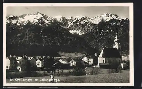 AK Grossgmain, Teilansicht mit Kirche und Lattengebirge