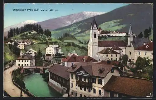 AK Matrei, Partie mit Kirche am Fluss, Brennerstrasse