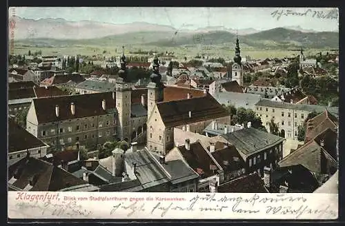 AK Klagenfurt, Blick vom Stadtpfarrturm gegen die Karawanken